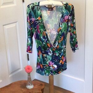 Colorful Floral Wrap Top from Salaam, 3/4 sleeves